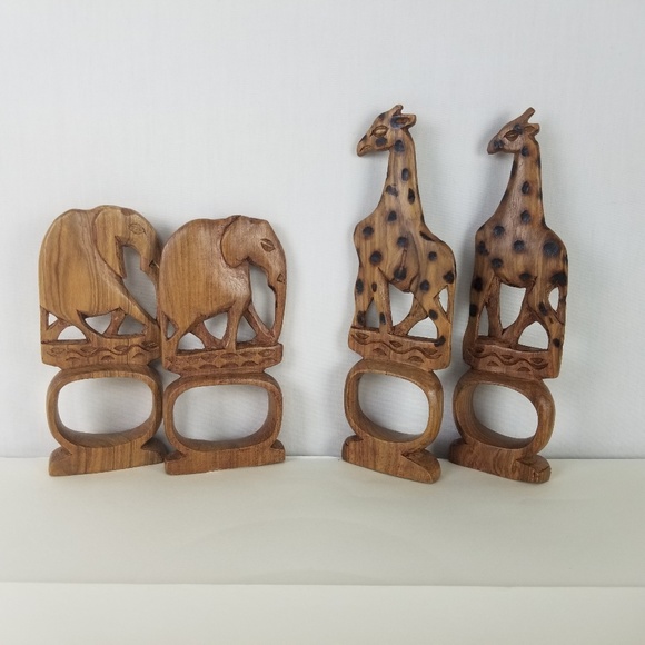 no brand Other - 4 elephant and giraffe wooden napkin rings